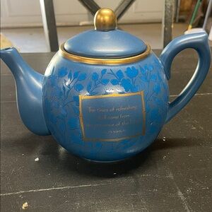 Blue Floral Teapot with Gold Trim